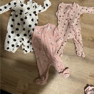 Jessica Simpson Pink Floral and Black Polka Dot Footies set of 3